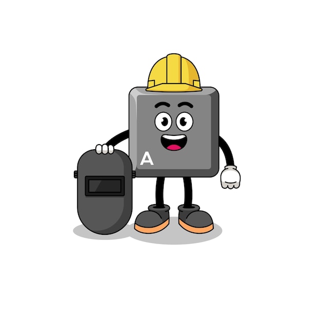 Mascot of keyboard A key as a welder