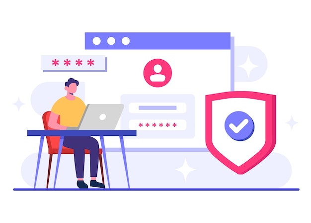 Mật khẩu truy cập an toàn minh họa phẳng vector mẫu thông tin bảo mật Bảo vệ tài khoản