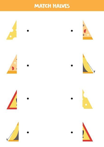 Match parts of triangular objects. Logical game for children.
