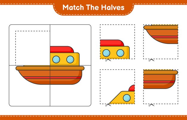 Match the halves Match halves of Boat Educational children game printable worksheet