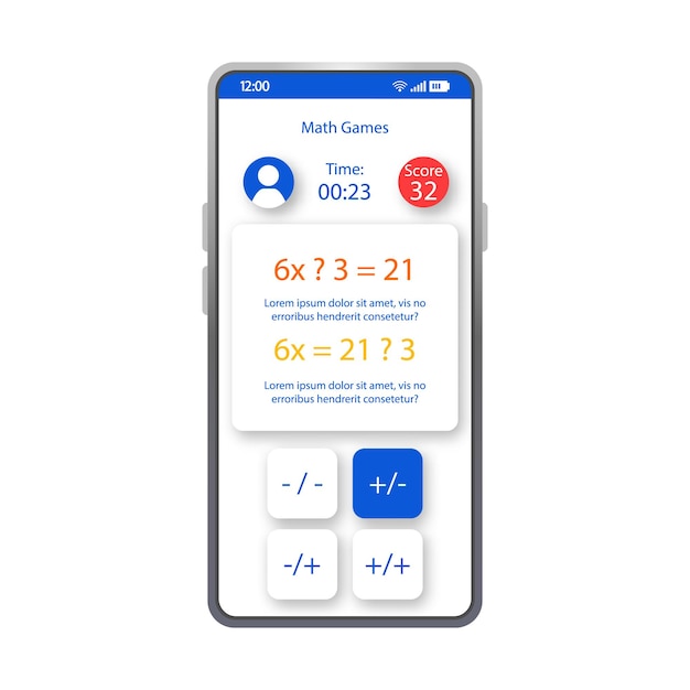 math games smartphone interface vector template. mobile educational  app page white design layout. counting exercise screen. flat ui for calculating application. puzzle question phone display