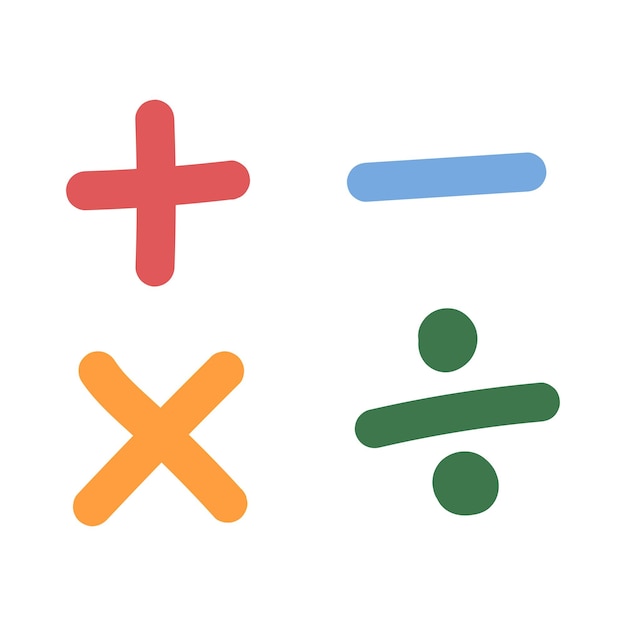 Math operations clipart Addition subtraction multiplication division flat vector illustration