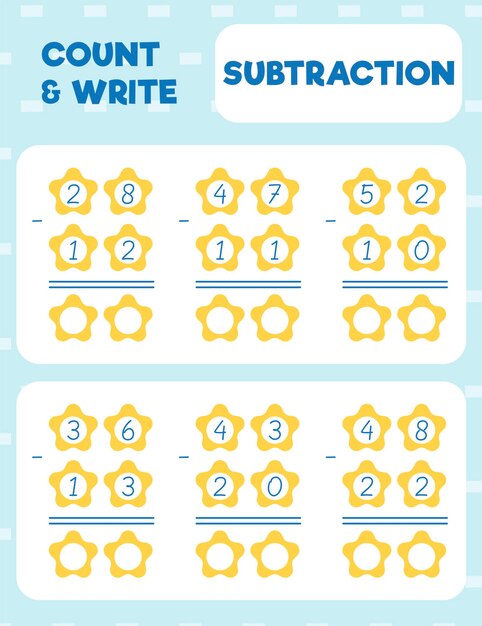 Math worksheet practice print page Double digit subtraction Column method Count and write