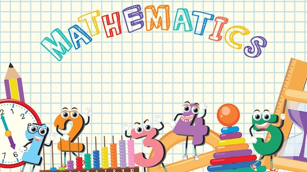mathematics notebook with checkered background and cartoon character