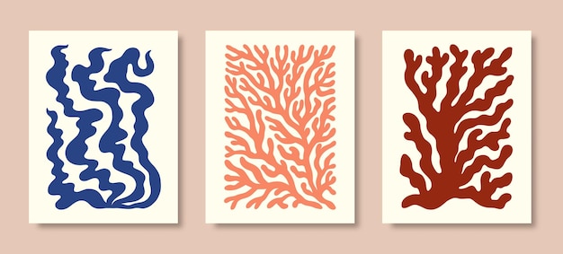 Matisse coral abstract shape vector poster organic art poster modern pattern with leaf algae