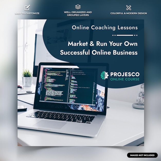 Mẫu bài đăng Instagram trên mạng xã hội cho khóa học trực tuyến