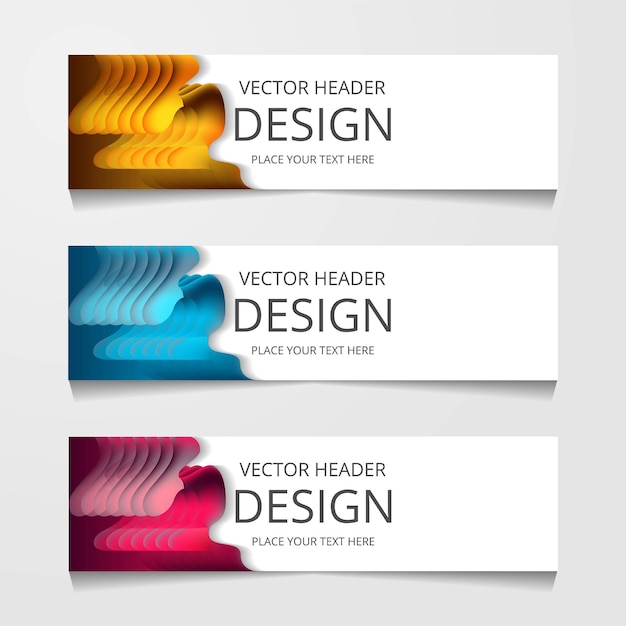 Mẫu banner thiết kế trừu tượng cho web với ba bố cục màu khác nhau, mẫu tiêu đề minh họa vector hiện đại