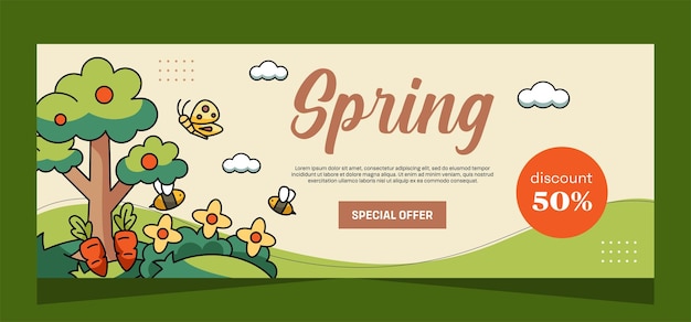 Mẫu banner vector thiết kế ngang mùa xuân