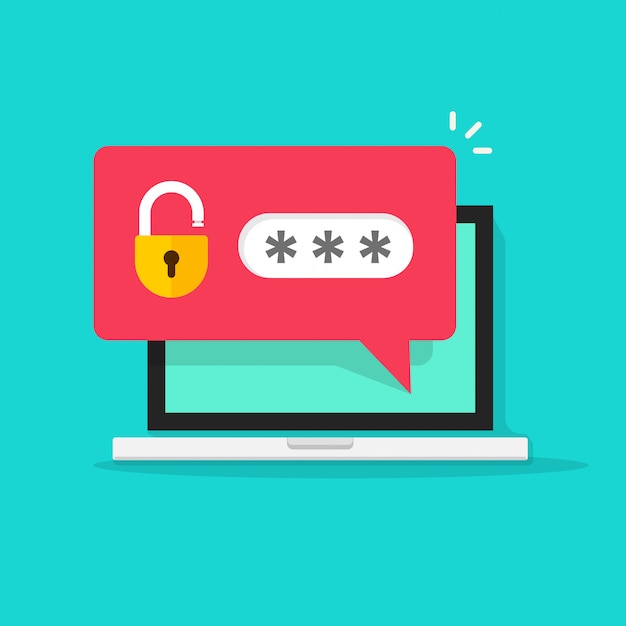 Máy tính xách tay có thông báo mật khẩu vector phim hoạt hình phẳng