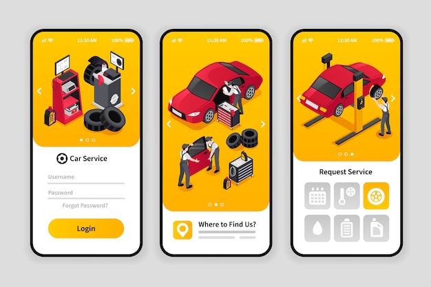 Mechanic app interface in isometric view