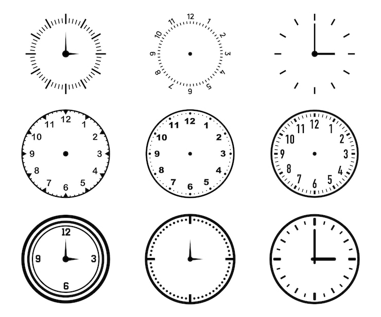 Vector mechanical clock set of analog watch isolated illustration