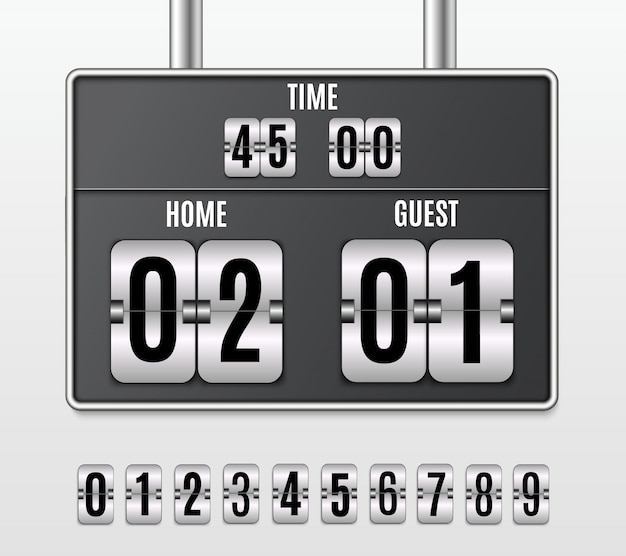 Mechanical scoreboard. Set of numbers isolated on a transparent background.