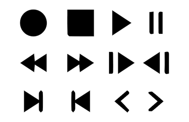 media player button icons set pause rewind fast forward play video icon collection