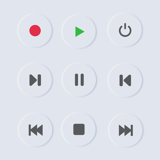 media player control round buttons set