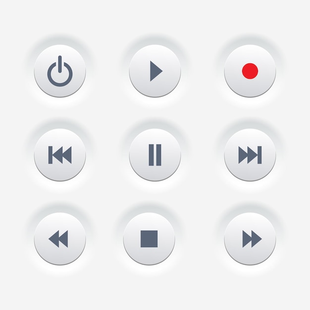 media player control white round buttons ui icon set