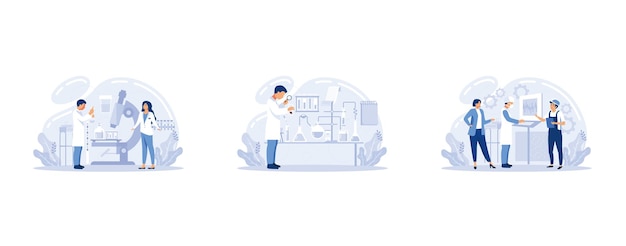 medical research, laboratory diagnostic services, medical device design and development vector set.