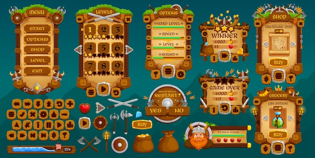 Medieval Vikings game interface gui elements asset