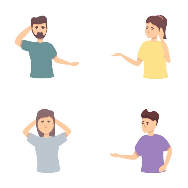 memory loss icons set cartoon vector problem memory loss clouding mind