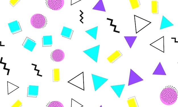 Memphis Seamless Pattern. Fun Background. Pink, Blue, Yellow Colors.