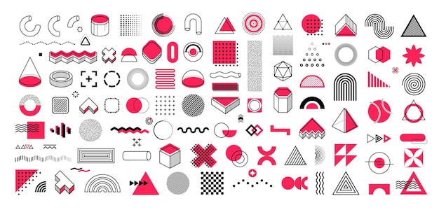 Memphis shapes with abstract line graphic pattern