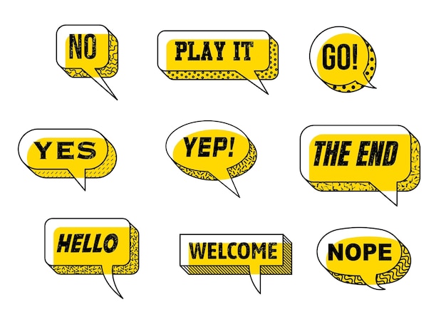 Memphis speech bubbles text banners and balloons