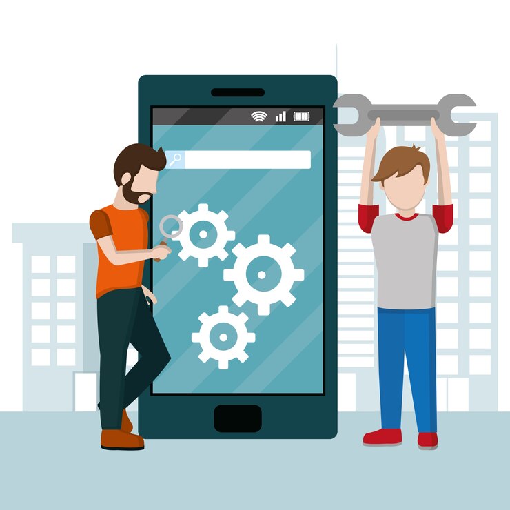 Vector mens using smartphone technical support 