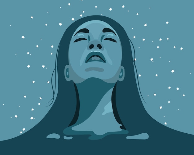 mental health harmony with yourself and the universe woman on the background of the sky with stars