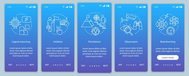 mental skills onboarding mobile app page screen vector template