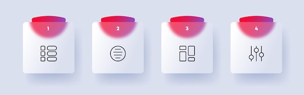 Menu buttons set icon Tiles slider settings centering alignment application control panel check list app align Technology concept Ui phone app screen Glassmorphism Vector line icon