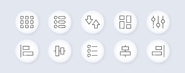 Menu buttons set icon Tiles slider settings centering alignment application control panel check list app align Technology concept Vector line icon for Business and Advertising