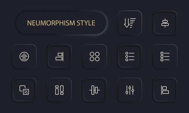 Menu buttons set icon Tiles squares arrows lists application buttons alignment slider align scrolling sorting in ascending and descending order Knob concept Neomorphism Vector line icon