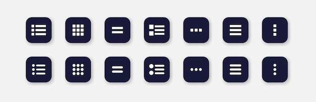 menu buttons set icon tiles squares arrows lists application buttons alignment slider slide scrolling knob concept neomorphism style vector line icon for business