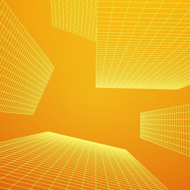 Mesh low poly wireframe cubes array like skyscraper city Connected lines Connection Box Structure Digital Data Visualization Concept Vector Illustration