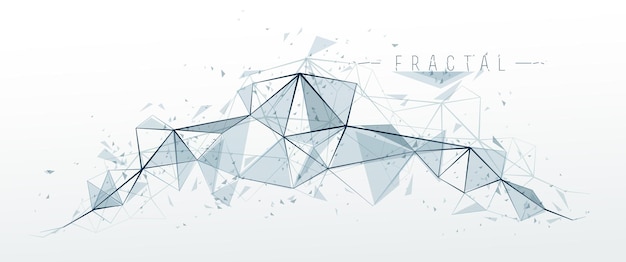 Mesh object fractal design with connected lines vector abstract background, low poly polygonal elements in 3D perspective, science and technology theme.