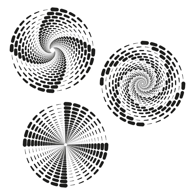 Mesmerizing spiral circles Dynamic dotted pattern Bold black optical swirl Vector rotating shape