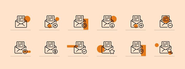 messages icon set mail text cross tick gps delivery postal money dollar pastel color background vector line icon for business and advertising