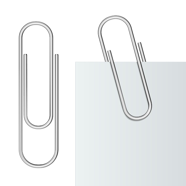 Metal paper clips and paper isolated