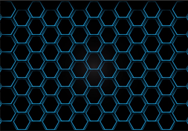 Metal Shine Hexagon Grid on Blue Background. Vector