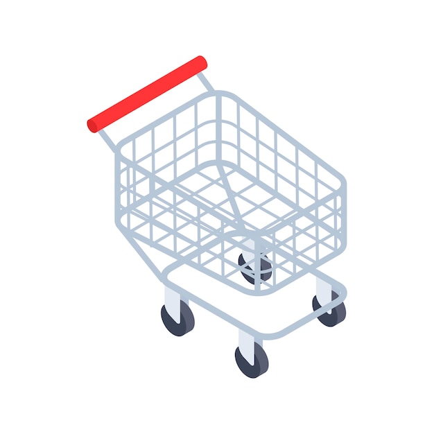 metallic supermarket trolley with handle and wheels comfortable shopping 3d icon isometric vector