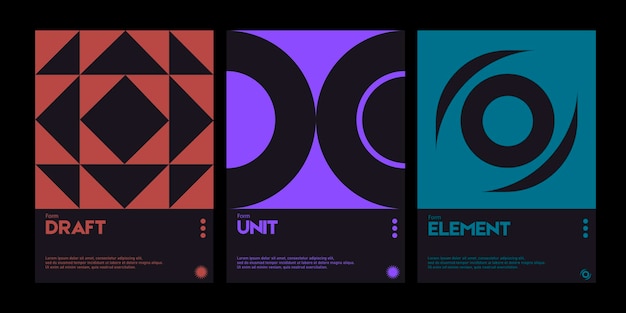 Metamodern aesthetics of Swiss design poster layout.Graphic templates with abstract geometric shapes