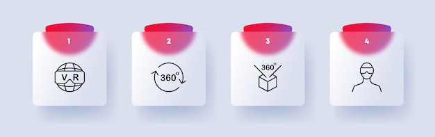 Metaverse set icon Application Development planet with vr text arrow augmented reality 360 degree cyberpunk Virtual reality concept Glassmorphism Vector line icon for Business and Advertising