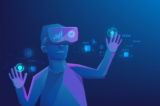 Metaverse technology modern concept. virtual reality technology. human wear VR headset for gaming.