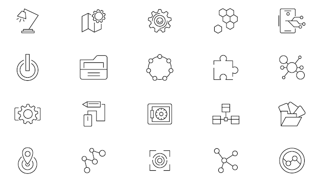 Metaverse VR line icon set Virtual World virtual reality VR digital game futuristic icon pack
