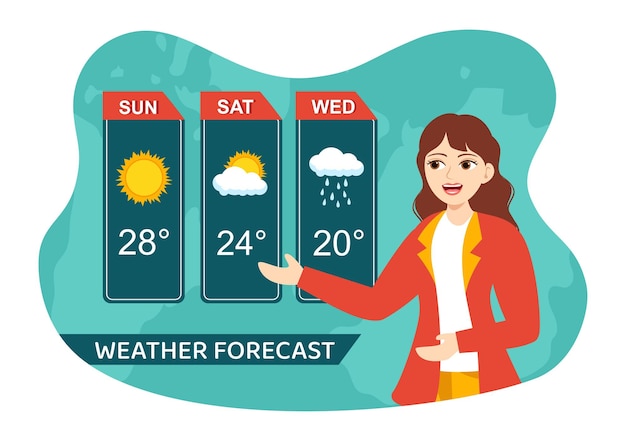 Meteorologist Vector Illustration with Weather Forecast and Atmospheric Precipitation Map in Cartoon