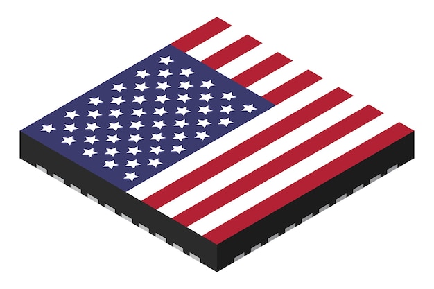 Microchip computer electronic component with USA flag Microchip icon Isometric microchip Computer processor technology Microprocessor