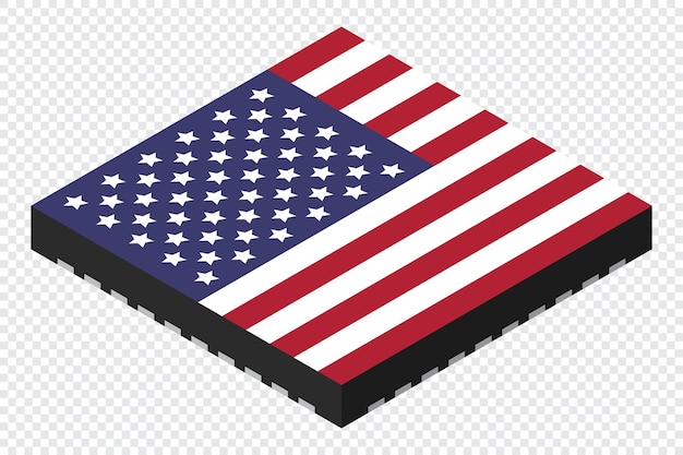 Microchip computer electronic component with USA flag Microchip icon Isometric microchip Computer processor technology Microprocessor