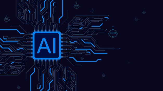 Microchip or CPU chip with circuit board for artificial intelligence technology concept design