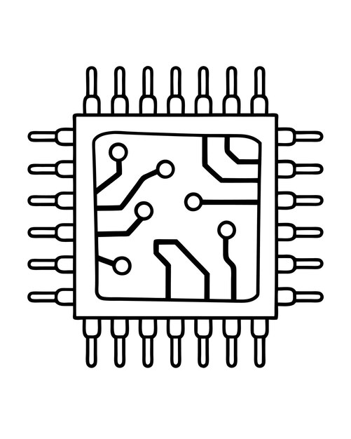 Microchip with circuit pattern electronic processor outline technology hardware element digital computing design