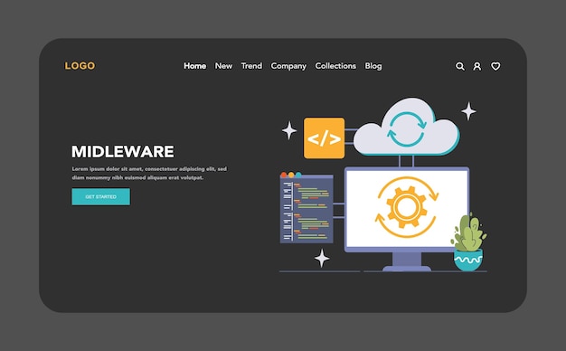 Middleware concept with cloud computing graphic and code symbol on a desktop setup depicting