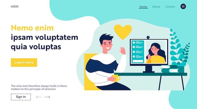 Minh họa phẳng về những người hạnh phúc hẹn hò trực tuyến